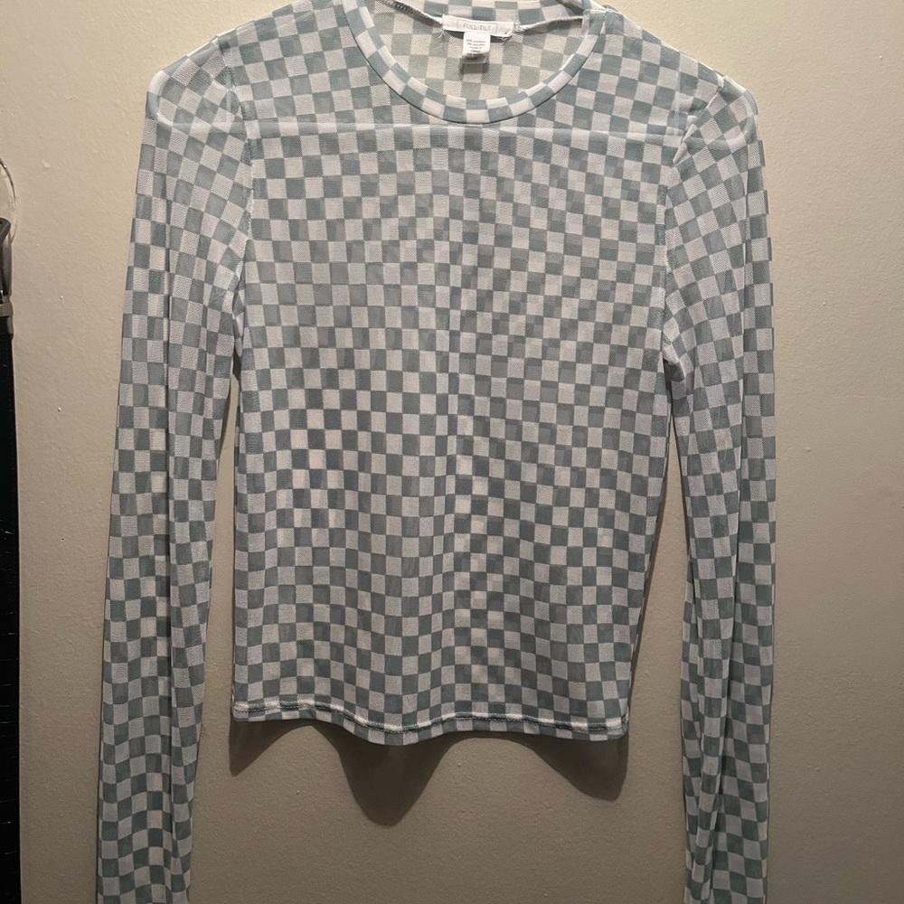 Full Tilt Blue and White Checkered Long Sleeve Top